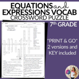 Equations and Expressions Vocabulary Math Crossword Puzzle