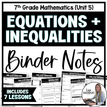 Preview of Equations and Inequalities - 7th Grade Math Binder Notes Unit Bundle