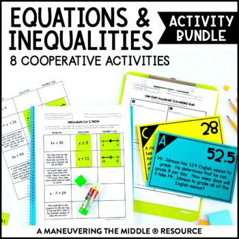 Preview of Equations & Inequalities Activity Bundle | One-Step Equations & Inequalities