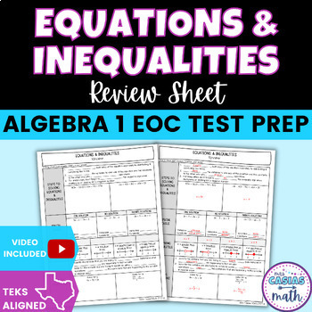 Preview of Equations and Inequalities Algebra 1 STAAR EOC Test Review Sheet