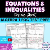 Equations and Inequalities Algebra 1 STAAR EOC Test Review Sheet