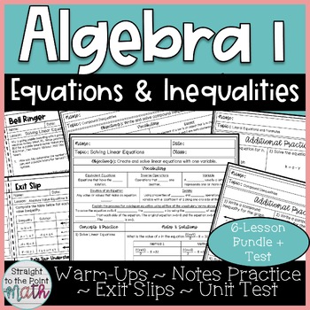 Preview of Equations and Inequalities Algebra 1 Unit Bundle Guided Notes Lessons and Test