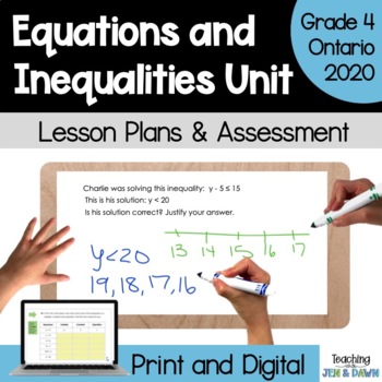 Preview of Grade 4 Equations and Inequalities Unit - Ontario Math 2020 - PDF and Slides