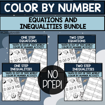 Preview of Equations and Inequalities Color By Number BUNDLE for Middle School Math