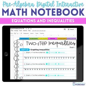 Preview of Equations and Inequalities Digital Interactive Notebook for Pre-Algebra