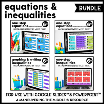Preview of Equations & Inequalities Digital Math Activity Bundle | Google Slides & Forms