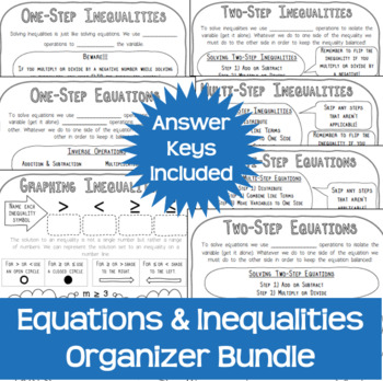 Preview of Equations and Inequalities Graphic Organizer Notes ISN Growing Bundle