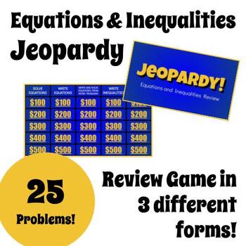 Preview of Equations and Inequalities Jeopardy Review