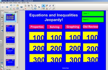 Preview of Equations and Inequalities Jeopardy - Style Review Game