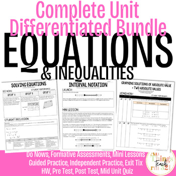 Preview of Equations & Inequalities: No PREP Full Unit + Differentiated + Ans Keys (ALG 2)