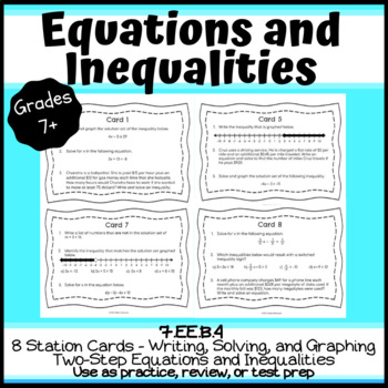 Preview of Equations and Inequalities Station Cards