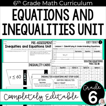 Preview of Equations and Inequalities Unit 6th Grade Math Curriculum