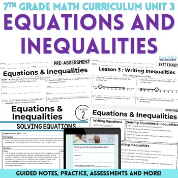 Preview of Equations and Inequalities Unit : 7th Grade Math