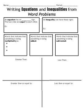 Preview of Equations and Inequalities Word Problem Notes