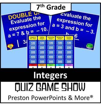 Preview of (7th) Quiz Show Game Integers in a PowerPoint Presentations