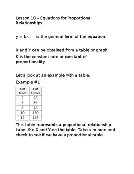 Preview of Equations for Proportional Relationships