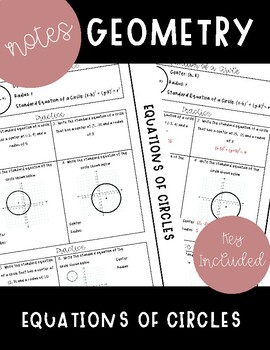 equations of circles common core geometry homework