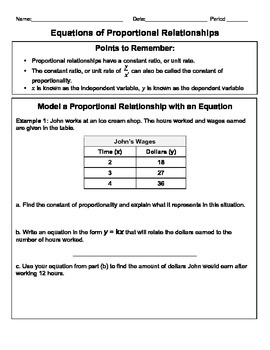 Preview of Equations of Proportional Relationships Complete Lesson