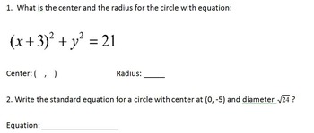 Preview of Equations of circles