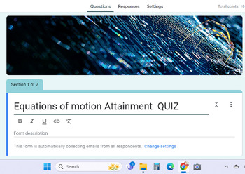 Preview of Equations of motion Google form