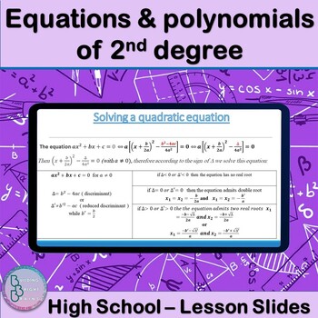 Preview of Equations & polynomials of the 2nd degree | High School Math PowerPoint Lesson