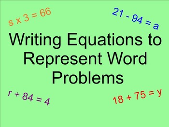 Preview of Equations to Represent Word Problems - Smartboard