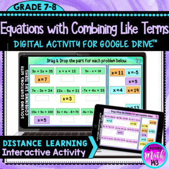 Preview of Equations with Combining Like Terms Digital Activity