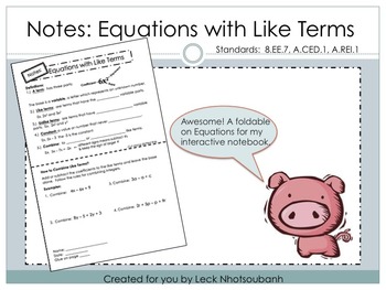Preview of Equations with Combining Like Terms Editable Foldable for Interactive Notebooks