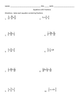 Preview of Equations with Fractions (Basic)