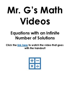 Preview of Equations with Infinite Solutions Video, Guided Notes and Worksheet