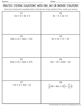 Equations With One No Or Infinite Solutions Notes Tpt