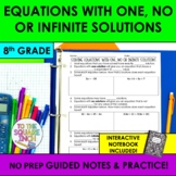 Equations with One, No or Infinite Solutions Notes & Pract