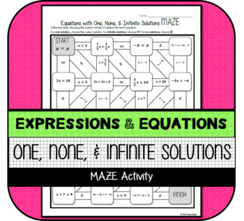 Preview of Equations with One, None, & Infinite Solutions MAZE Activity