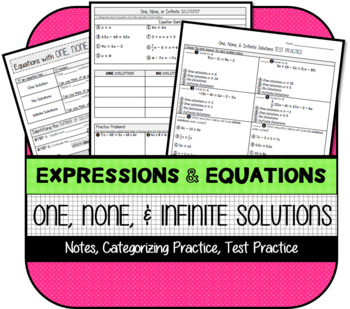 Preview of Equations with One, None, & Infinite Solutions NOTES & Practice