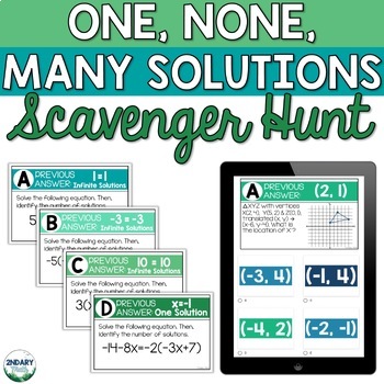 Preview of Equations with One None or Infinitely Many Solutions Scavenger Hunt Activity