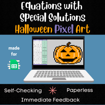 Preview of Equations with Special Solutions Pixel Art - Halloween - Digital Math Activity