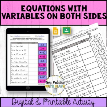 Preview of Equations with Variables on Both Sides Digital Activity | Distance Learning