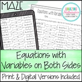 Solving Equations with Variables on Both Sides Worksheet - Maze Activity
