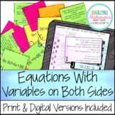 Equations with Variables on Both Sides Word Problem Matching Cards