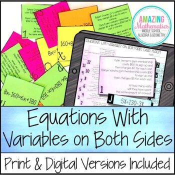 Preview of Equations with Variables on Both Sides Word Problem Matching Cards