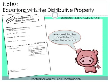 Preview of Equations with the Distributive Property Foldable for Interactive Notebooks