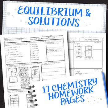 Preview of Equilibrium and Solutions Chemistry Homework Page Unit Bundle