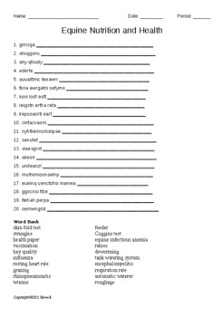 equine nutrition and health vocabulary word scramble tpt