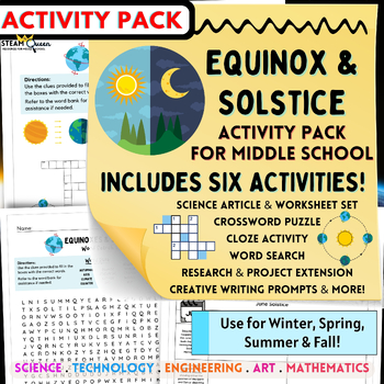 Preview of Summer Solstice! 6 Activity Set Solstice and Equinox Seasons for Middle School