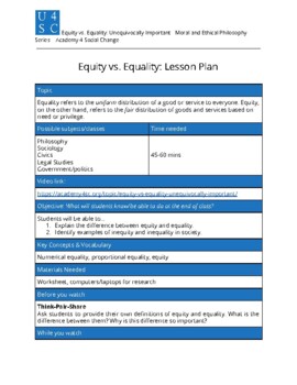 Preview of Equity vs. Equality Lesson Plan and Video