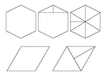 Preview of Equivalent Area Cutouts for Hexagon, Rhombus (Montessori BW print)