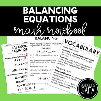 Preview of Equivalent/Balancing Equations Math Notebook | VA SOL 3.17