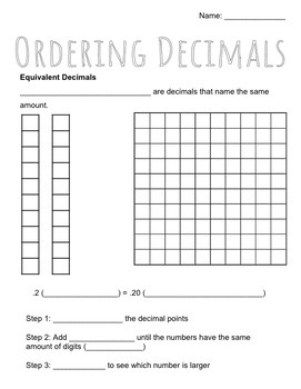 Preview of Equivalent Decimals & Ordering Decimals Notes & Worksheet