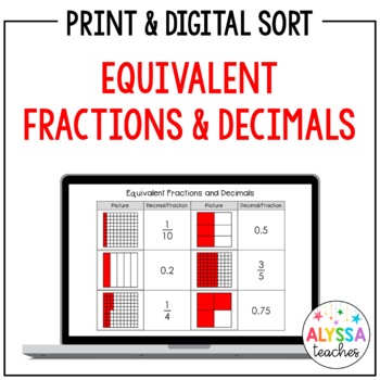 Preview of Equivalent Fractions and Decimals Sorting Activity | Print and Digital