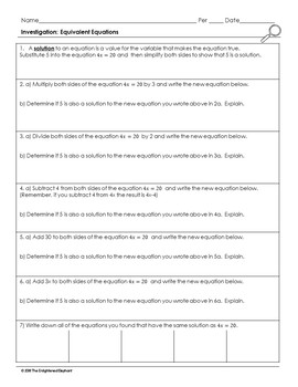 Equivalent Equations Investigation Activity by The ...